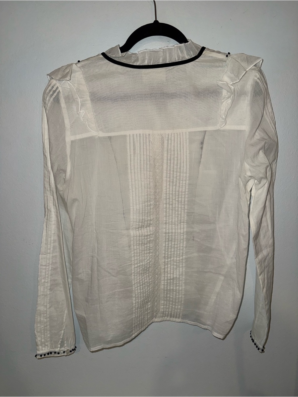 SEZANE "Valentine" Ruffle Blouse black and ivory size 8 medium - Picture 11 of 13